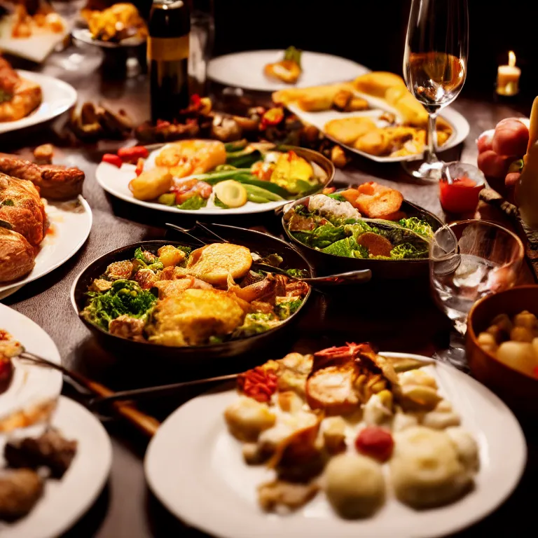 Prompt: close - up focused dslr photograph of an austrian dinner, 8 k, high detail, volumetric lighting, hyperrealism, aesthetically pleasing, studio lighting, trending