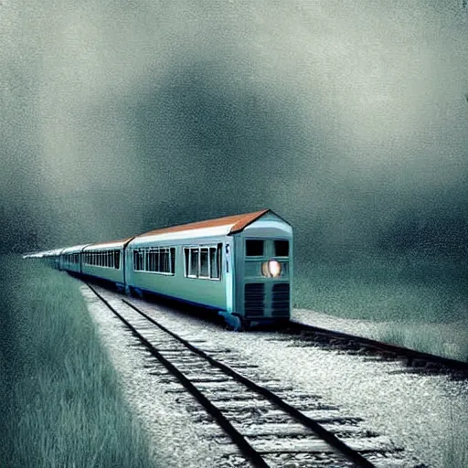 Image similar to a train filled with lonely souls travelling on a train to nowhere impressive scene. grainy and rough. soft colour scheme. beautiful artistic detailed digital art