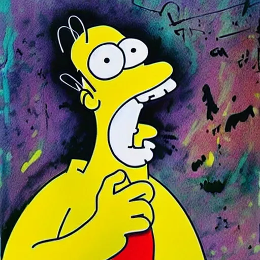 Image similar to homer simpson art by ralph steadman