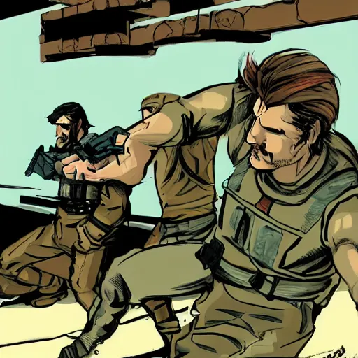 Prompt: solid snake fighting metal gear, soviet progaganda style