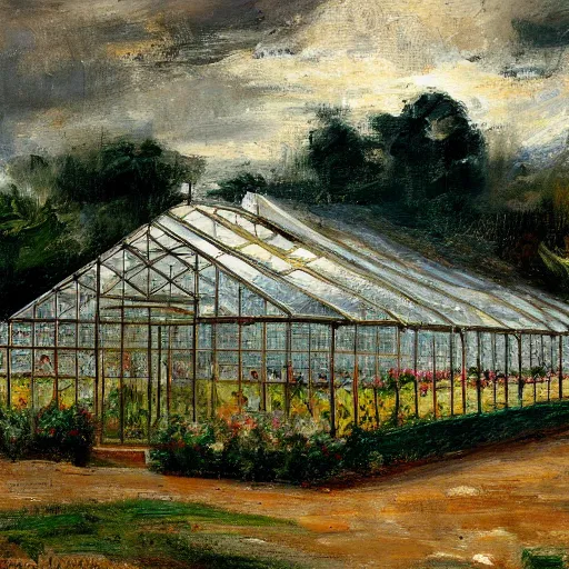 Image similar to Greenhouse in Ancient Greek | painting by Max Liebermann | trending on artstation | 8k | HD