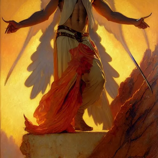 Image similar to attractive male lucifer morning star casting a spell to raise hell unto heaven. highly detailed painting by gaston bussiere, craig mullins, j. c. leyendecker, 8 k