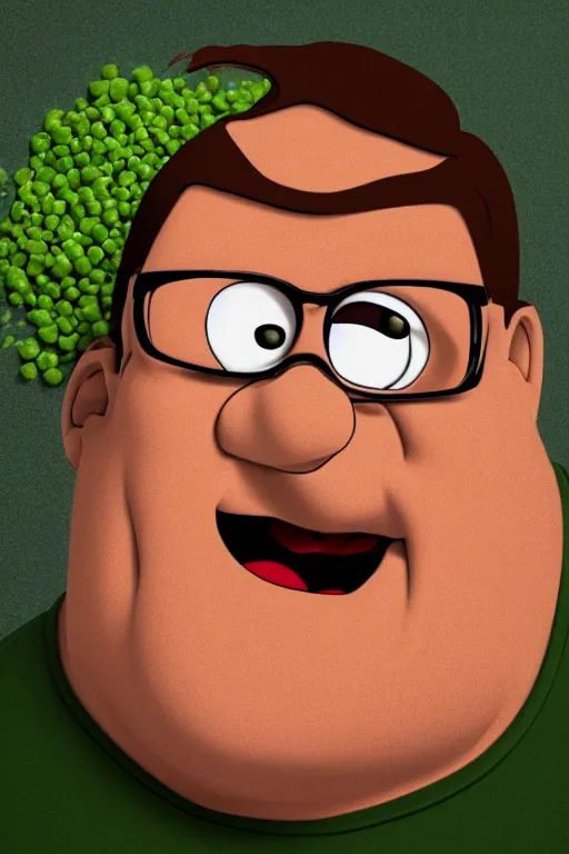 Prompt: 📷 peter griffin is pea, made of food, head portrait, dynamic lighting, 4 k