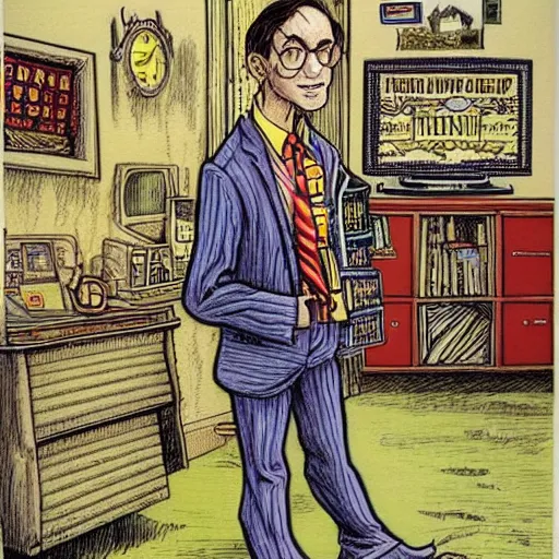 Prompt: The Artwork of R. Crumb and his Cheap Suit Harry Potter, pencil and colored marker artwork, trailer-trash lifestyle