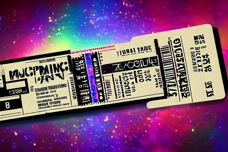 Prompt: photoshop mockup of a concert ticket on a table, bandname is tripmachine, realistic digital art, on the ticket is a 3 d render of a huge futuristic steampunk generator, 8 k, fluorescent colors, halluzinogenic, multicolored, exaggerated detailed, unreal engine