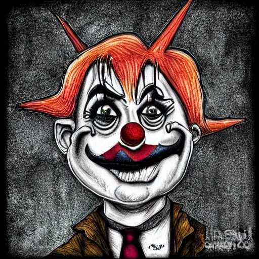 Prompt: grunge drawing of a clown by tim burton