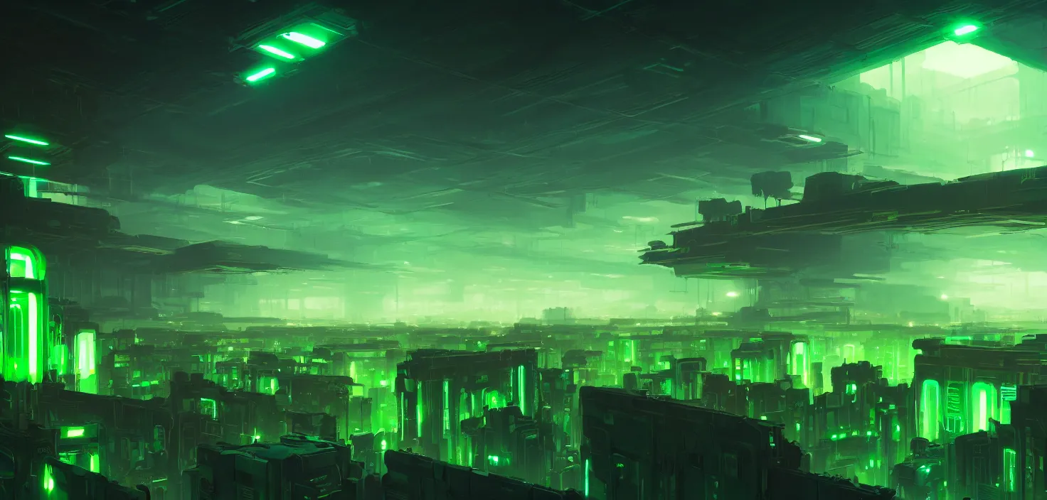 Prompt: a wall of monitors glowing green, retropunk flat art background, cinematic view, detailed, concept art, high detail, warm lighting, volumetric, godrays, vivid, beautiful, trending on artstation, by jordan grimmer, huge scene, grass, art greg rutkowski