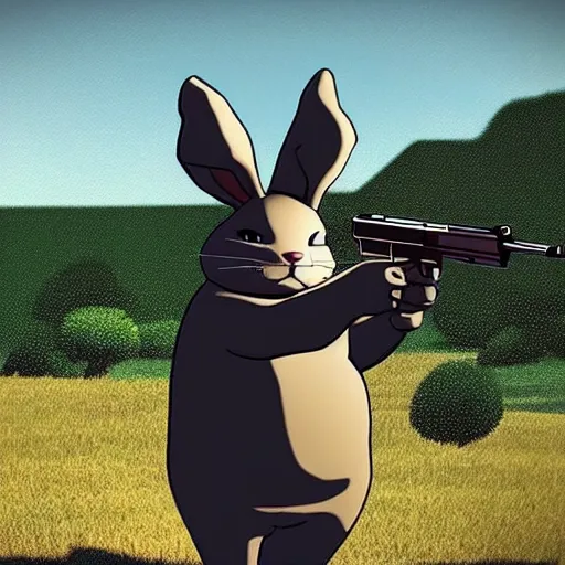 Prompt: “Big chungus with a gun”