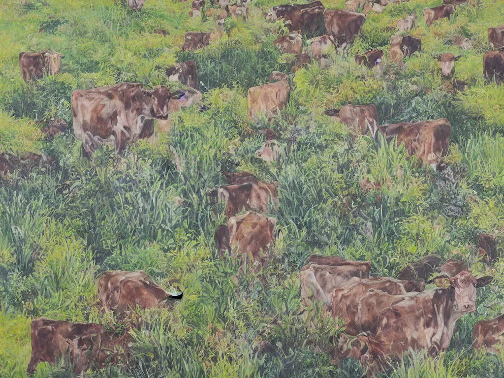 Image similar to until the cows come home plantscape. painting by aoshima chiho