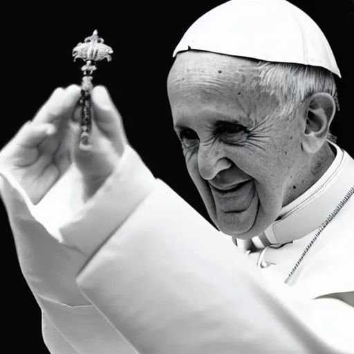 Image similar to black and white photograph of the pope but with a frog head