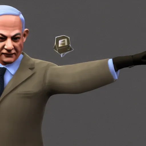 Image similar to a 3 d render of benjamin netanyahu as a counter strike character, created in blender, t - posing, edited, lighting, hq