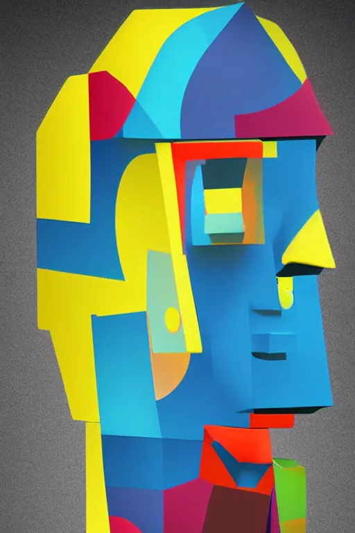 Image similar to cubist moai statue cutout digital illustration cartoon colorful beeple