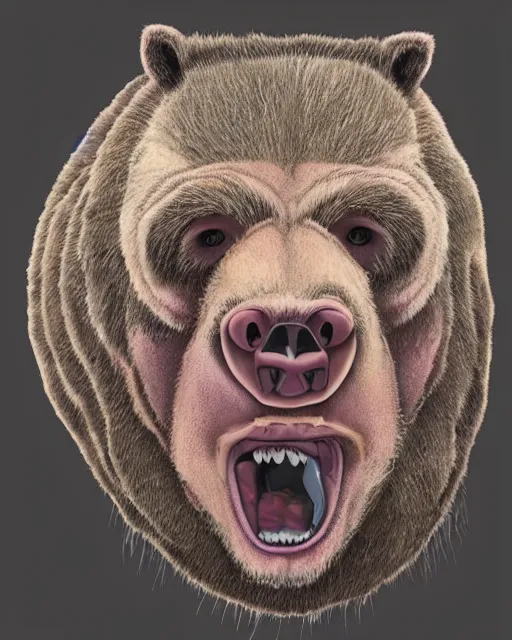 Prompt: a realistic portrait of a monstrous creature who is half man and half bear and half pig