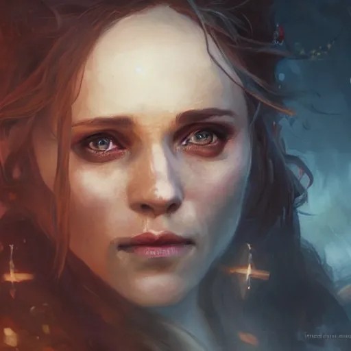 Image similar to elvish sorceress rachel mcadams, oil painting, Tooth Wu, Greg Rutkowski, RPG portrait, dynamic lighting, fantasy art, High contrast, depth of field