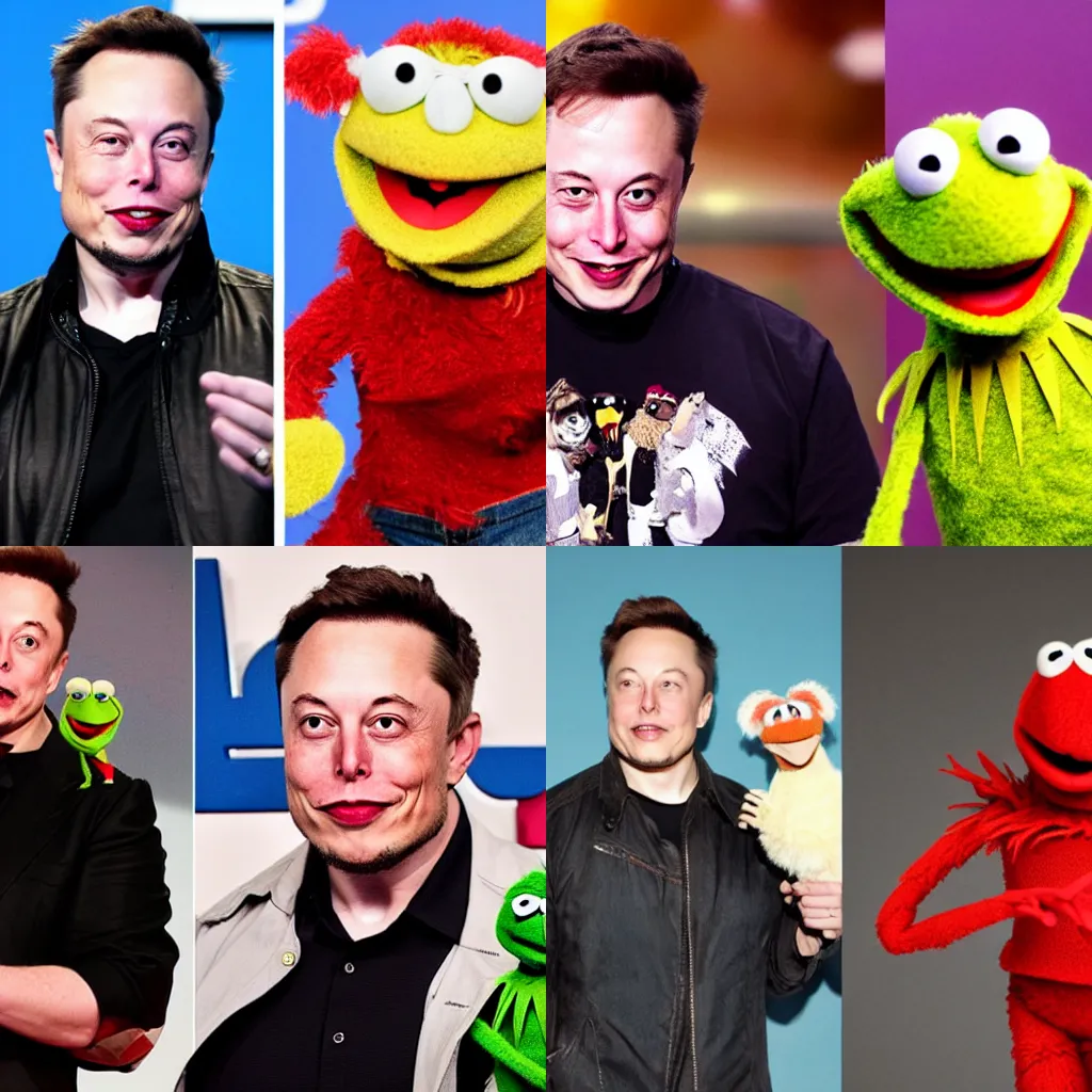 Prompt: elon musk and pete davidson as muppets