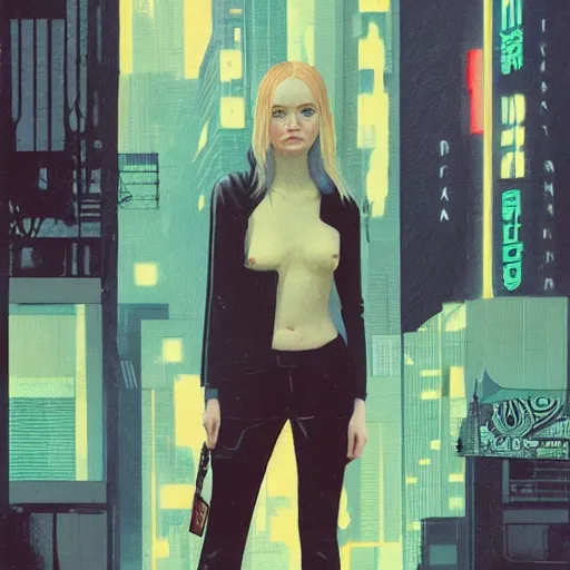 Image similar to Elle Fanning in Blade Runner 2049 picture by Sachin Teng, asymmetrical, dark vibes, Realistic Painting , Organic painting, Matte Painting, geometric shapes, hard edges, graffiti, street art:2 by Sachin Teng:4