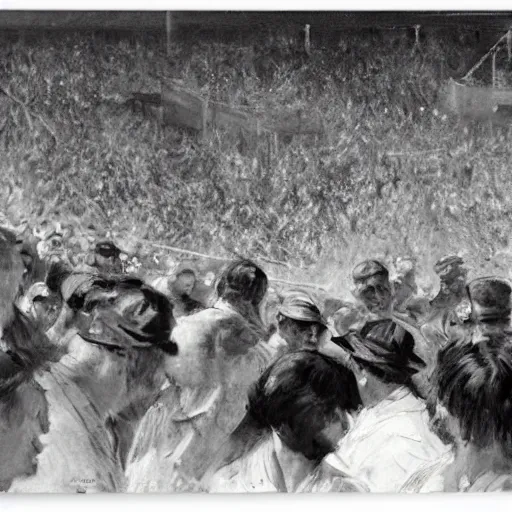 Image similar to crowd at old tiger stadium, by jeremy mann, anders zorn