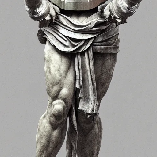 Image similar to concept art of a greek statue of a ultimate robot artificial intelligence robot in the form of the statue of caesar augustus by jama jurabaev, brush hard, artstation, panaormic, high quality, brush stroke, soft lighting, renaissance style