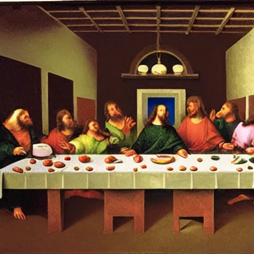 Prompt: hamsters at the last supper table