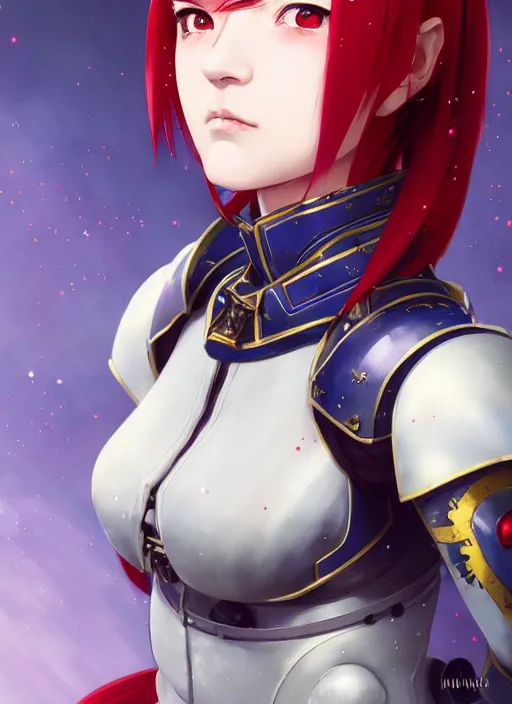 Image similar to portrait of Anime sister of battle, Warhammer 40000, cute-fine-face, red-short-hair pretty face, realistic shaded Perfect face, fine details. Anime. realistic shaded lighting by Ilya Kuvshinov katsuhiro otomo ghost-in-the-shell, magali villeneuve, artgerm, rutkowski, WLOP Jeremy Lipkin and Giuseppe Dangelico Pino and Michael Garmash and Rob Rey