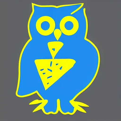 Prompt: A blue and yellow logo of an owl, The Designers Republic, y2k style