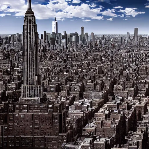 Prompt: Attack on Titan set in New York City, photograph, wide aspect ratio, 8k