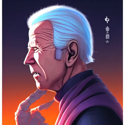 Prompt: anime portrait of Joe biden as a shaman yedi using dark force to eliminate trump as an anime antagonist by Stanley Artgerm Lau, WLOP, Rossdraws, James Jean, Andrei Riabovitchev, Marc Simonetti, and Sakimichan, trending on artstation