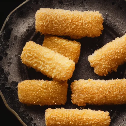 Image similar to Soaking wet soggy fish stick drenched with a stream water from a faucet on a moist wet plate. Very wet delicious crusty fish sticks. Macro lens close up 4K food commercial shot