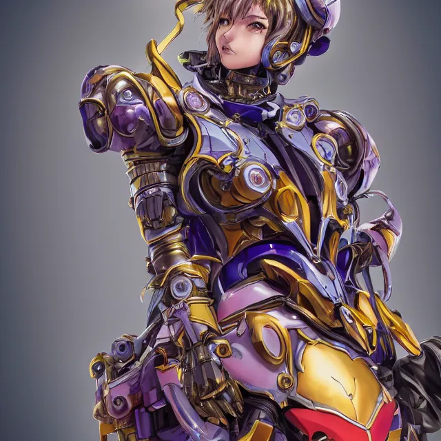 Image similar to studio portrait of lawful good colorful female holy mecha paladin absurdly beautiful, elegant, young cute anime girl, ultrafine hyperrealistic detailed face illustration by kim jung gi, irakli nadar, intricate linework, sharp focus, bright colors, matte, octopath traveler, final fantasy, unreal engine highly rendered, global illumination, radiant light, intricate environment