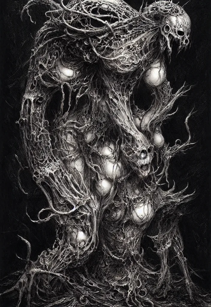 Prompt: a strange eerie magical scary creature in an eerie uncanny hell, transluscent neon, horror, concept art, detailed, intricate, award - winning, cinematic, by emil melmoth, by tsutomu nihei, by gustave dore