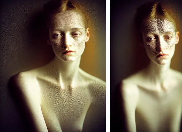 Prompt: Kodak Portra 400, 8K, soft light, volumetric lighting, highly detailed, britt marling style 3/4 , fine art portrait photography of a beautiful woman by Paolo Roversi, face and body merging with luminescent spiderwebs, symbolic metamorphosis complex 3d render , 150 mm lens, art nouveau fashion embroidered,bust with intricate details, elegant, hyper realistic, ultra detailed, octane render, underwater soft colours, emotionally evoking, head in focus, fantasy, elegant, soft blur background light, volumetric lighting, highly detailed, Refined, Highly Detailed, soft lighting colors scheme, fine art photography, Hyper realistic, photo realistic