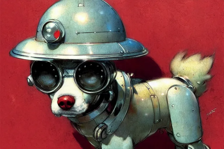 Image similar to adventurer ( ( ( ( ( 1 9 5 0 s retro future robot android dog. muted colors. ) ) ) ) ) by jean baptiste monge!!!!!!!!!!!!!!!!!!!!!!!!! chrome red