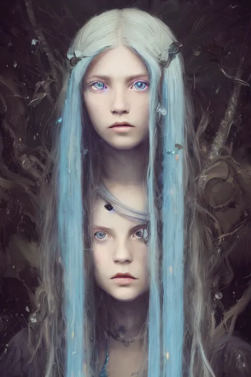 Prompt: a fancy portrait of a beautiful young girl with long blue hair and blue eyes by greg rutkowski, sung choi, mitchell mohrhauser, maciej kuciara, johnson ting, maxim verehin, peter konig, bloodborne, 8 k photorealistic, cinematic lighting, hd, high details, dramatic, dark atmosphere, trending on artstation