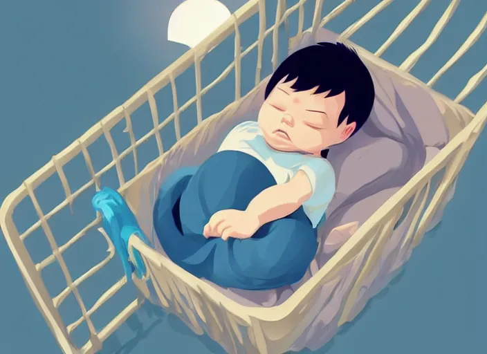 Image similar to a newborn baby sleeping in a crib. clean cel shaded vector art. shutterstock. behance hd by lois van baarle, artgerm, helen huang, by makoto shinkai and ilya kuvshinov, rossdraws, illustration, art by ilya kuvshinov