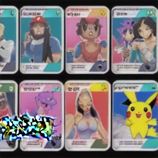 Image similar to pokemon cards with snooki, joe biden, nicki minaj, kim kardashian, osama bin laden, pokemon anime style, hd 8k image high detail, at target