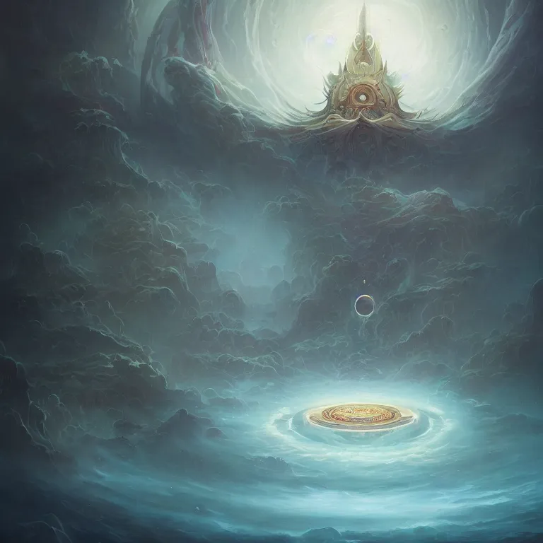 Image similar to Giant Floating Circular Ancient Sacred Sublime Cosmic Structure by Peter Mohrbacher