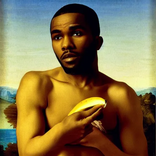 Image similar to frank ocean with a banana, renaissance painting