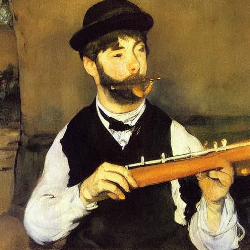 Image similar to an oil painting of the flute player by Manet