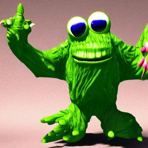Prompt: terrible cg 3 d monster, very primitive 3 d, 9 0's, horrible quality, ugly, bryce 3 d, cgi