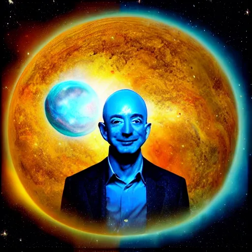 Image similar to Jeff Bezos as a cosmic horror with a cosmic background. Epic digital art