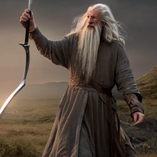 Prompt: movie still of gandalf dabbing as he comes to the rescue of helm's deep