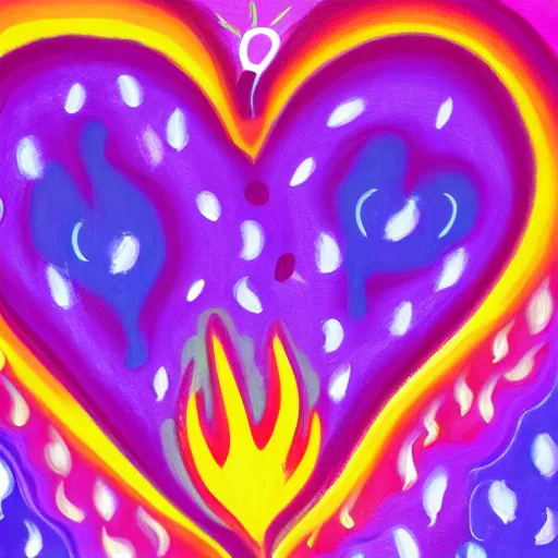 Prompt: a highly definition painting of purple hearts in flames, inspired by lisa frank, matisse, david hockney, trending on artstation, 4 k