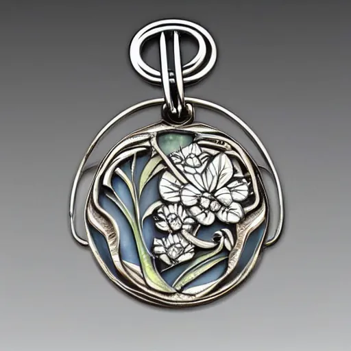 Image similar to hyperrealistic botanical artnouveau complicated constructional artnouveau patterned rene lalique jewelry