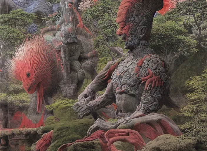 Image similar to japanese garden of an ancient god by wayne barlowe