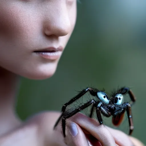 Image similar to Photo of a beautiful woman, her eyes are like them of a spider, national geographic