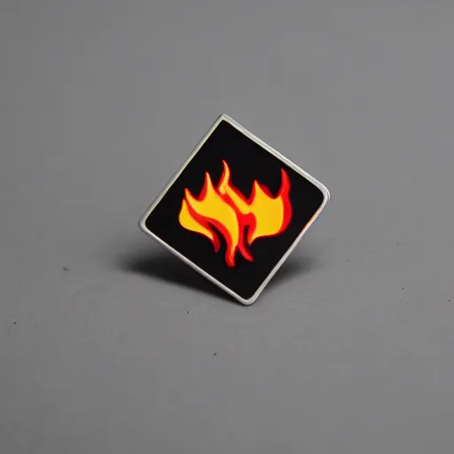 Image similar to a photo of a minimalistic clean fire warning enamel pin, studio lighting, behance