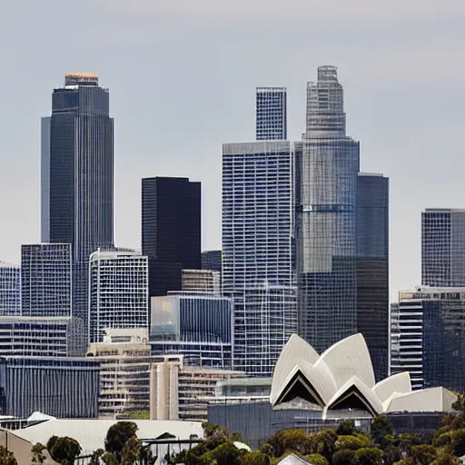 Image similar to Los Angeles bank tower, viewed from Sydney harbour