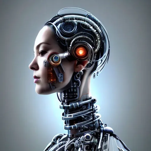 Image similar to Perfectly-Centered Half-body-Portrait of a Mechanical Cyberpunk Female Android, intricate, elegant, super highly detailed, professional digital painting, artstation, concept art, smooth, sharp focus, no blur, no dof, extreme illustration, Unreal Engine 5, Photorealism, HD quality, 8k resolution, cinema 4d, 3D, beautiful, cinematic, art by artgerm and greg rutkowski and alphonse mucha and loish and WLOP