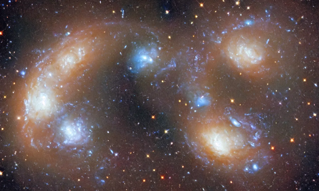 Image similar to a galaxy resembling a raccoon, view from Hubble telescope