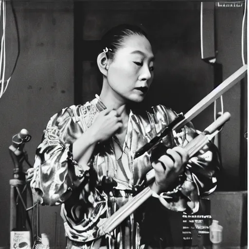 Image similar to A Filipino theremin player, portrait, Taschen, by Peter Lindbergh